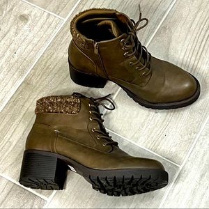 TORRID Cognac Faux Leather Sweater-Trimmed Hiker Boot Size 13